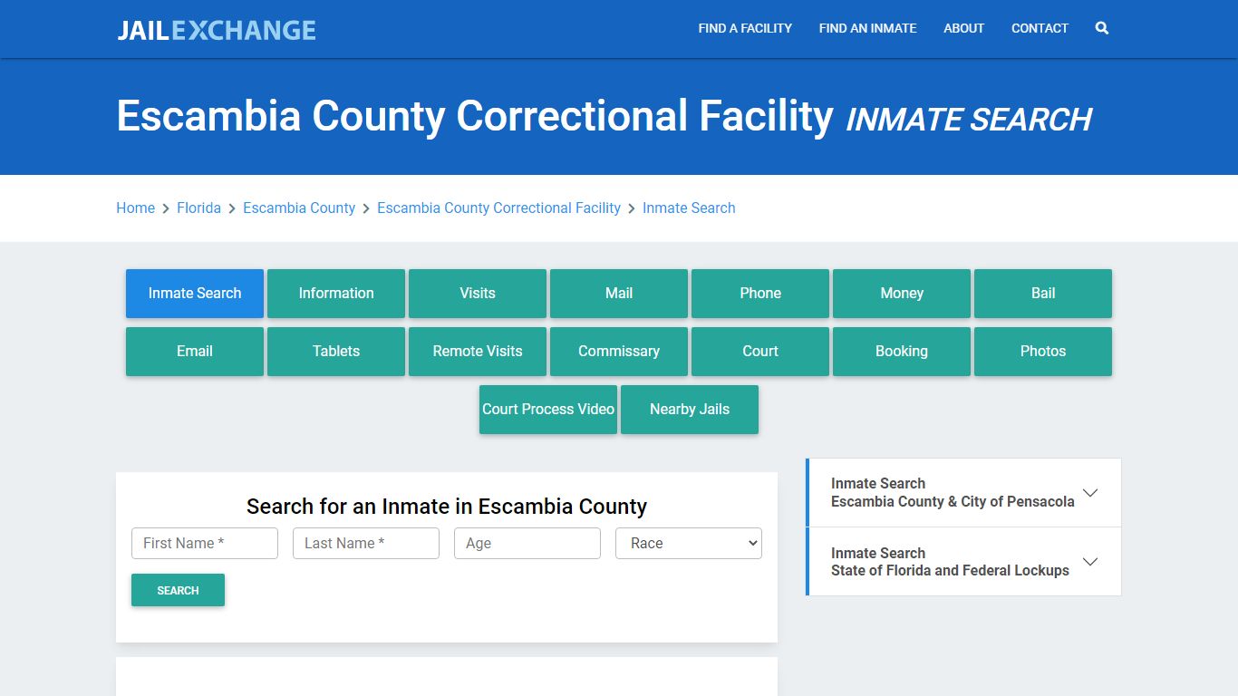 Escambia County Correctional Facility Inmate Search